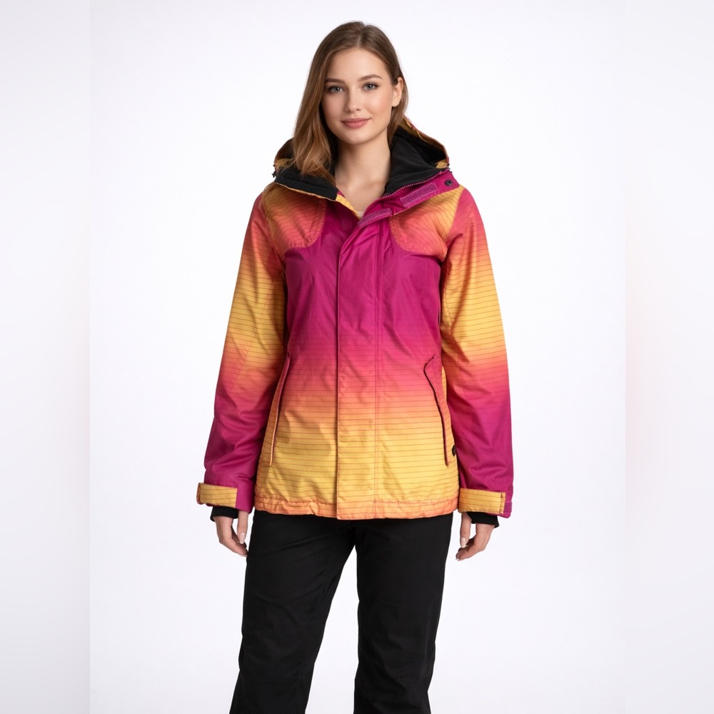 Vans Women’s Snow Ski Jacket Pink Yellow Gradient Hooded Insulated Size S